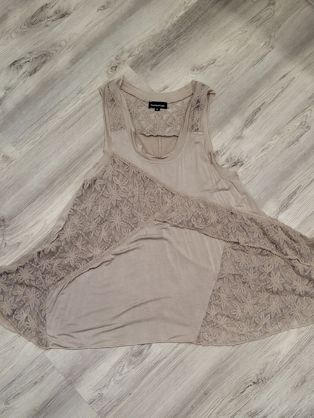 Fashion Fuse Taupe Lace Panel Tank Top